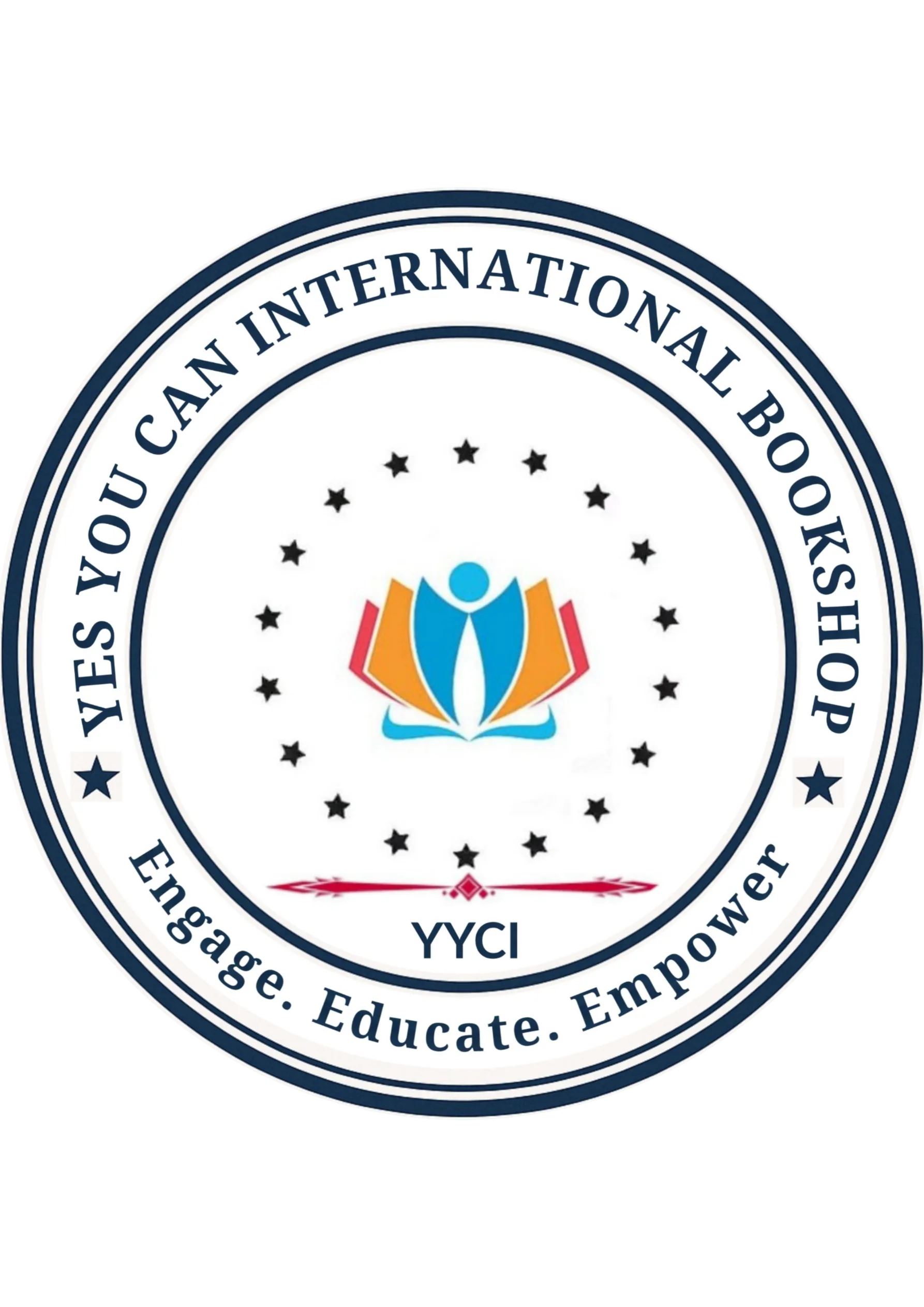 Logo of Yes You Can International Bookshop featuring an open book with stylized figures and the text 'YES YOU CAN INTERNATIONAL BOOKSHOP' encircled by stars and the slogan 'Engage. Educate. Empower.'